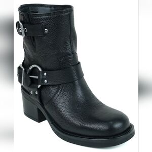 Black Leather Harness Ankle Boot for Women
